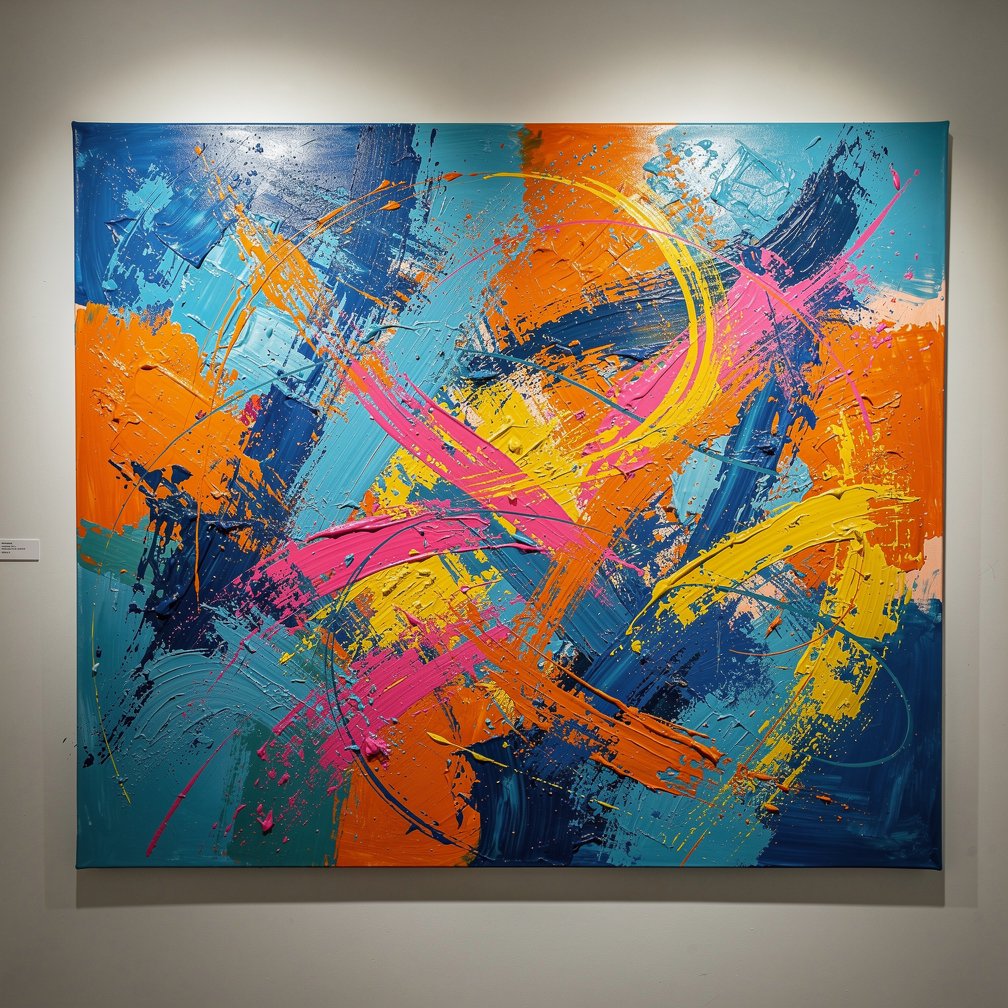 A vibrant modern acrylic painting on canvas, expressive brushstrokes, contemporary style, bright colors