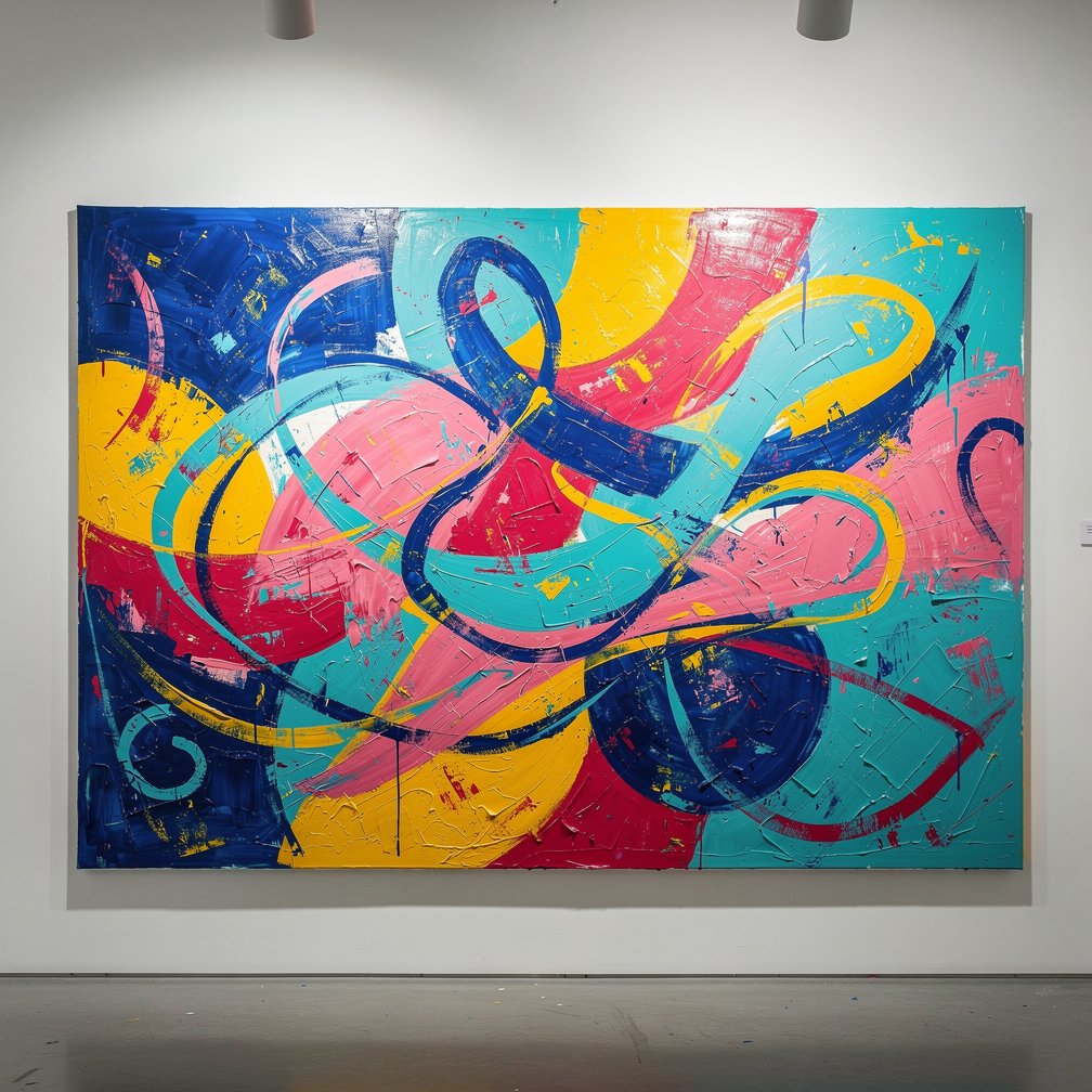 A vibrant modern acrylic painting on canvas, expressive style, bright colors, abstract or contemporary subject, professional studio lighting