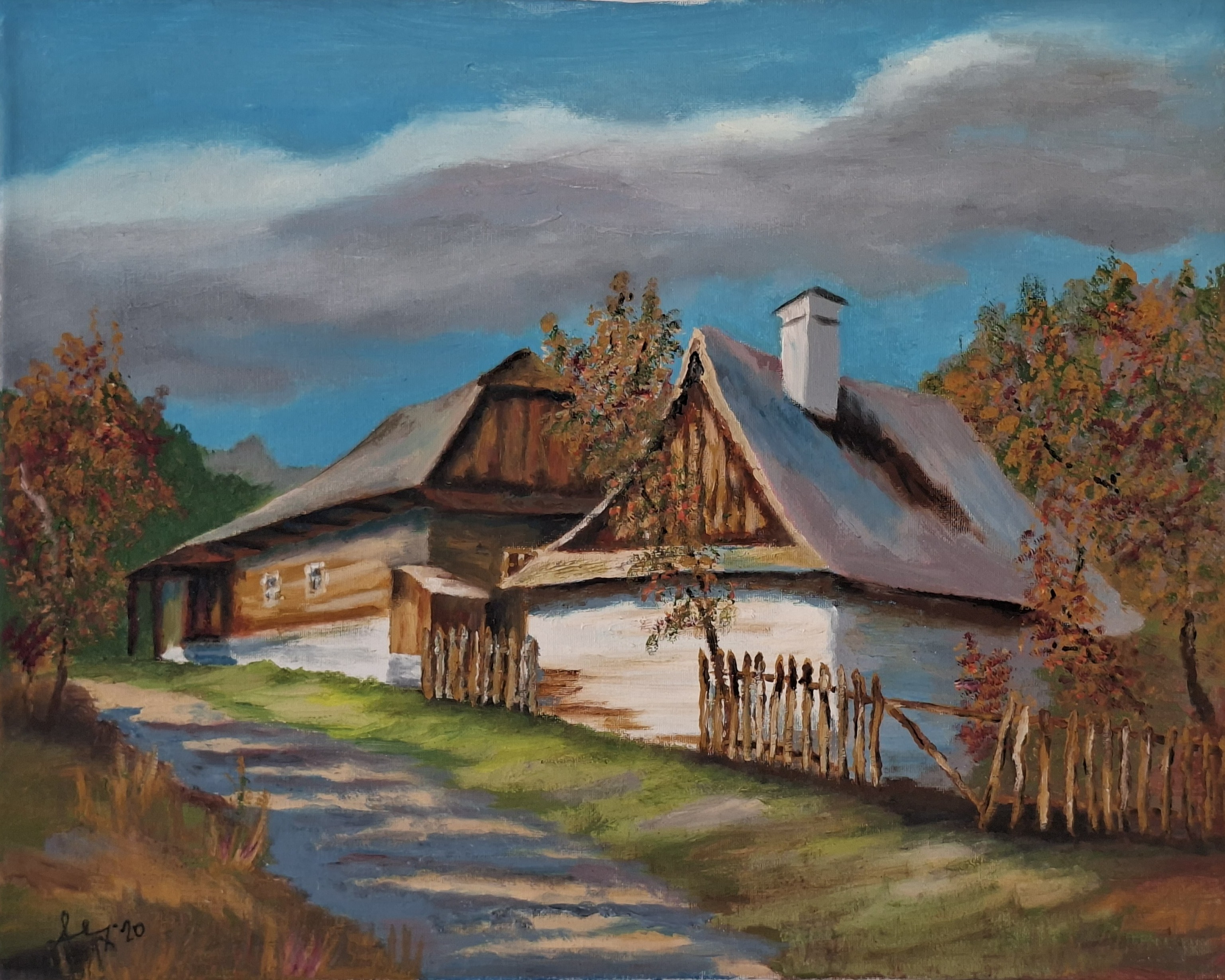 An exquisite oil painting on canvas, subject: landscape or abstract, rich oil textures, professional studio lighting